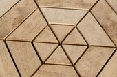Wooden terrace decking laid in a hexagon pattern