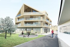 Construction en bois avec balcons en large saillie